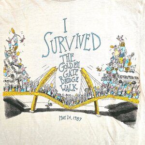 Vintage 1987 San Francisco Golden Gate Bridge Walk Survivor Tee T-Shirt M